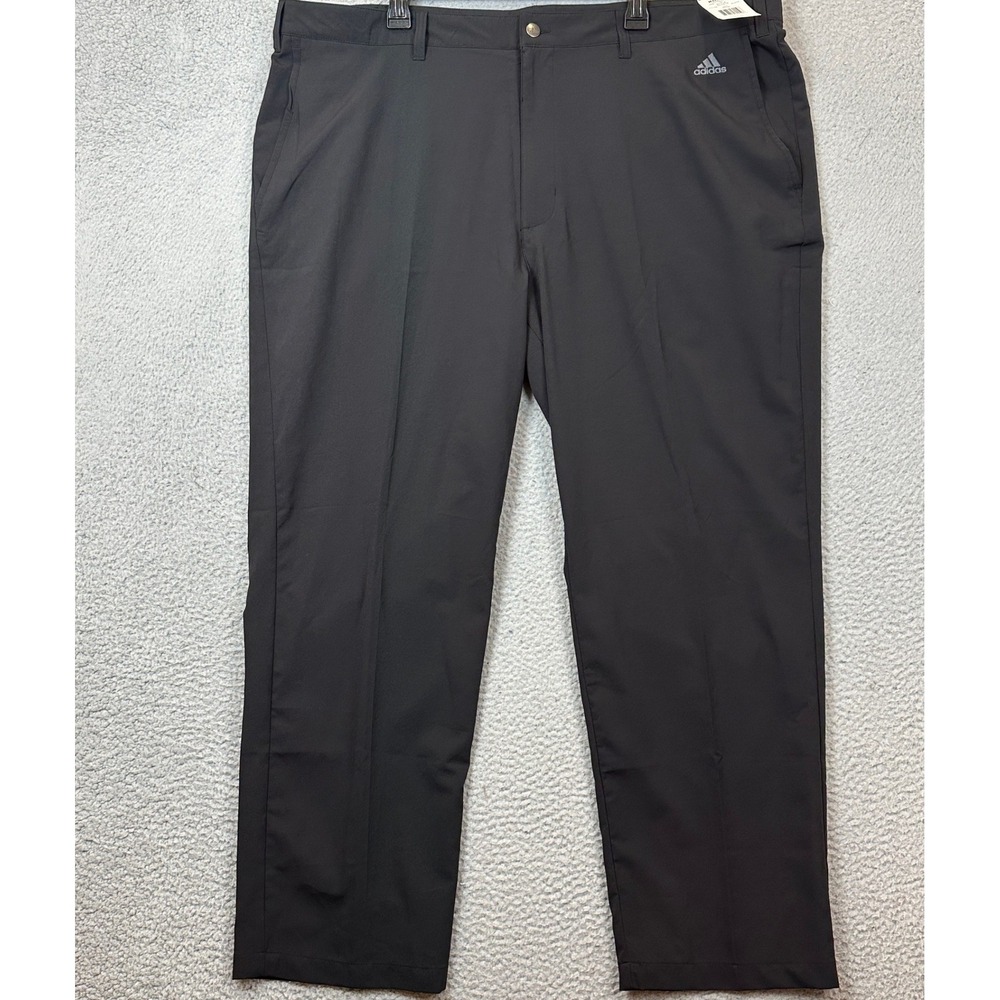 NEW Adidas Pants Mens 46X30 Black Performance Golf Chino Flat Front Casual Logo